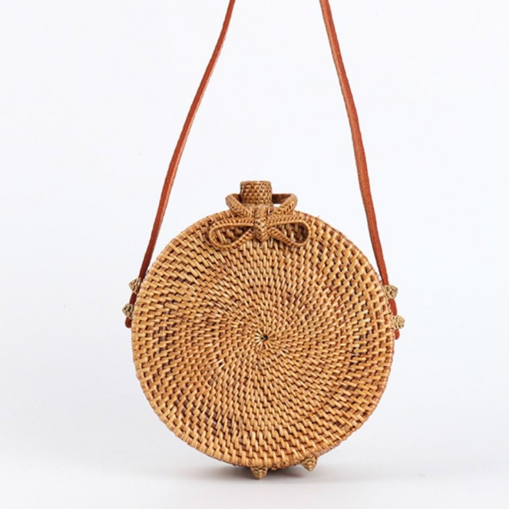Round Rattan Crossbody Bag